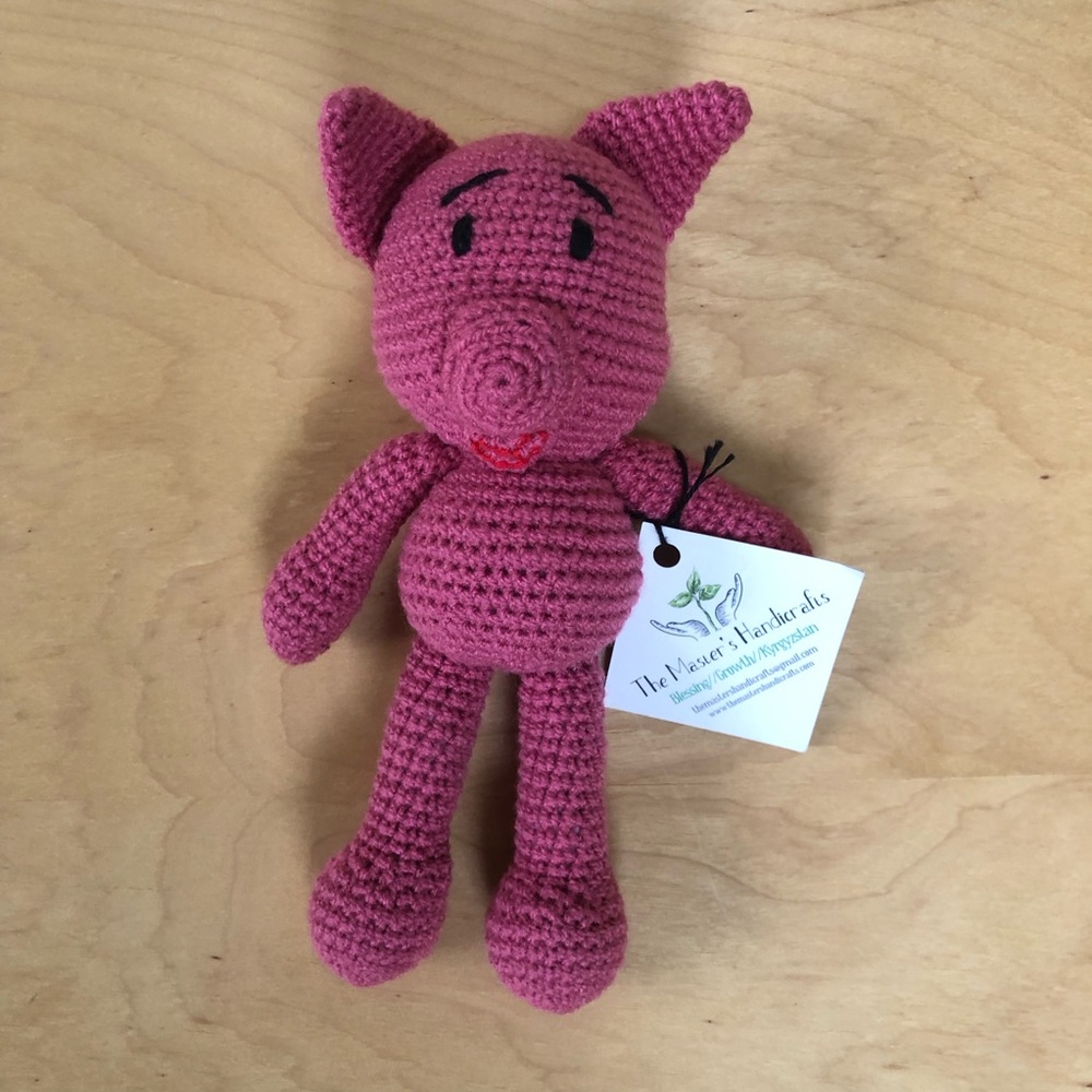 Handmade Pink Crochet Pig/Piglet Plush 8” unique toy